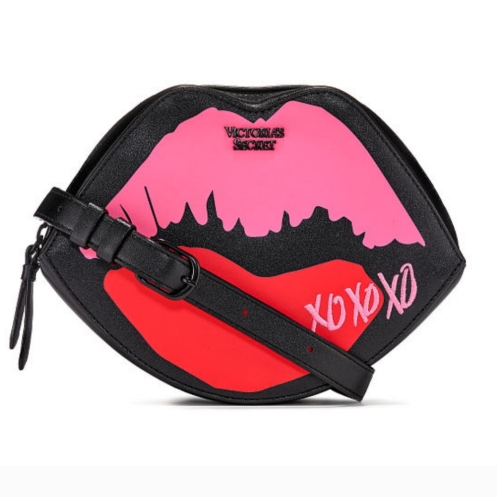 Victoria's Secret Pink and Black Lip-Shaped Crossbody Bag
